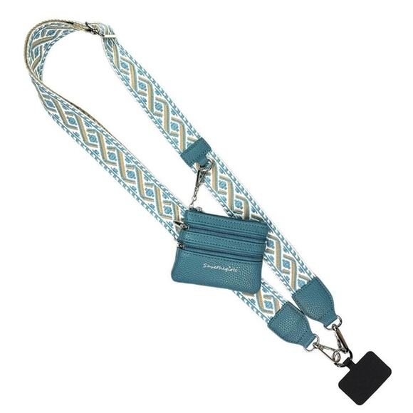 Clip & Go Phone Purse Crossbody Strap Zippered Pouch Peacock Blue XOXO